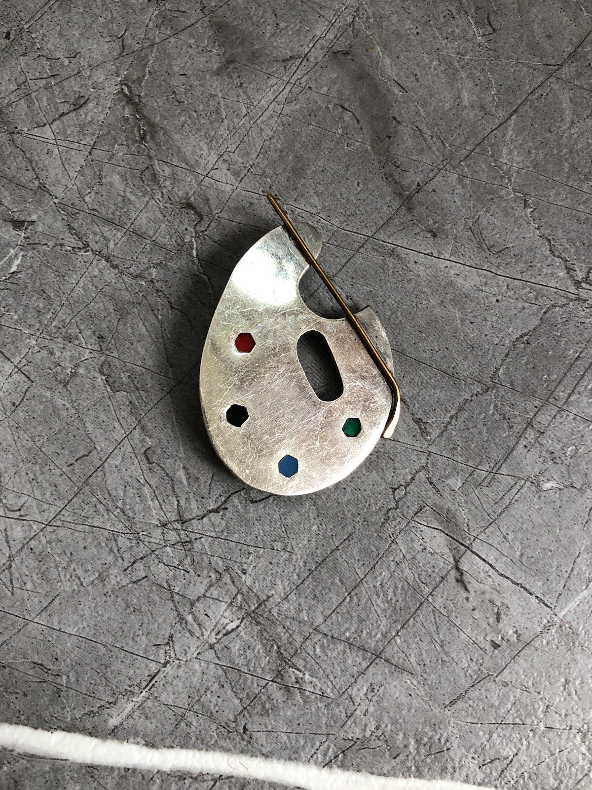 Sterling Silver Artist Brooch Pin Painter’s Pallet Brass Brush MEXICO
