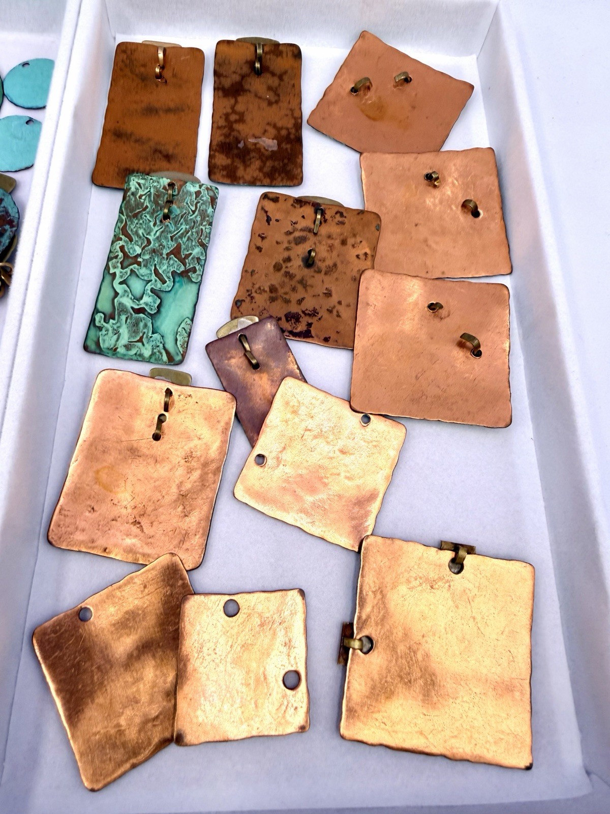 34 Pcs Vintage Handmade Hammered Brass Copper Layered Enamel Green Findings