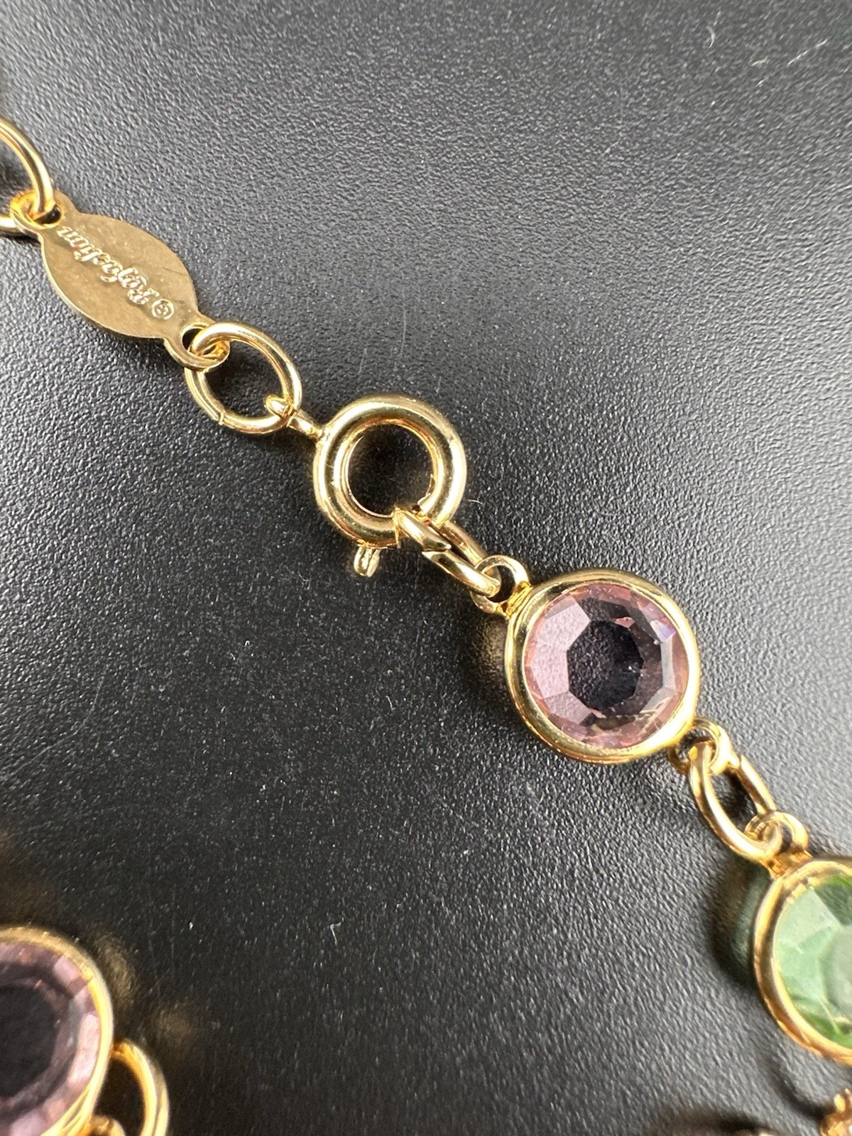 Rafaelian Vintage Long Necklace Open Bezel Austrian Crystal USA Multi-Color 30”