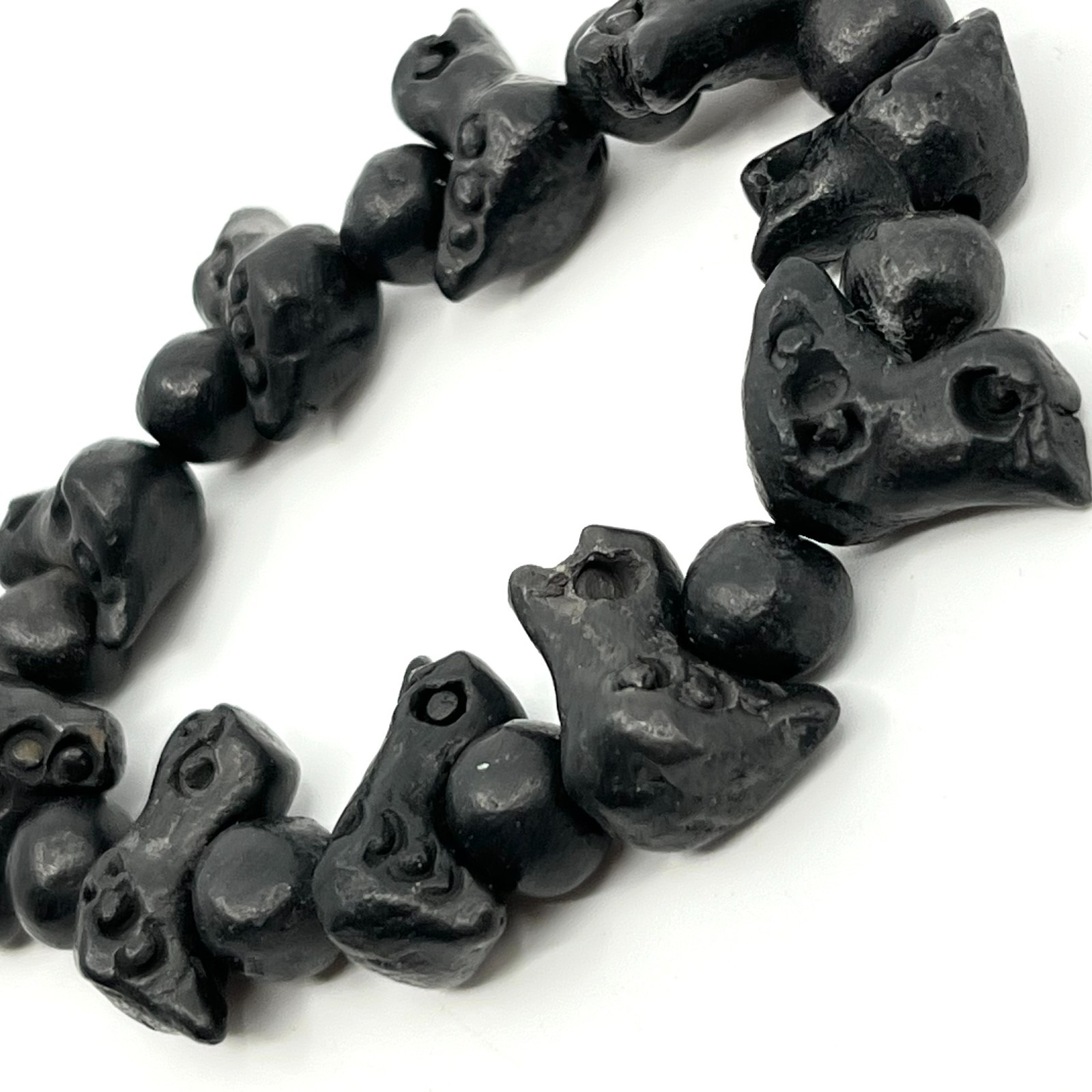 Vintage Tribal Black Bird Skull Beaded Stretch Bracelet Goth Grunge Retro Style