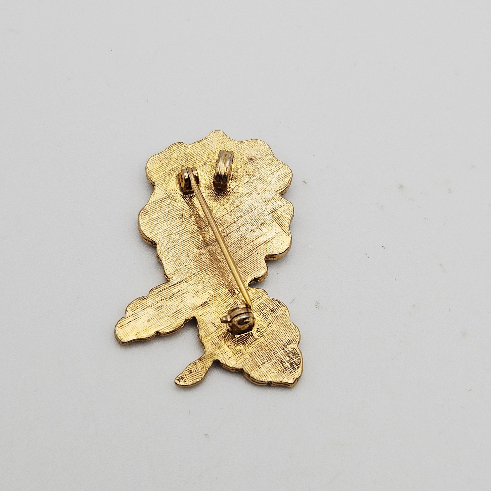 Vintage Amber Orange Enamel Pansy Flowers Gold Tone Leaves Brooch Pin Pendant