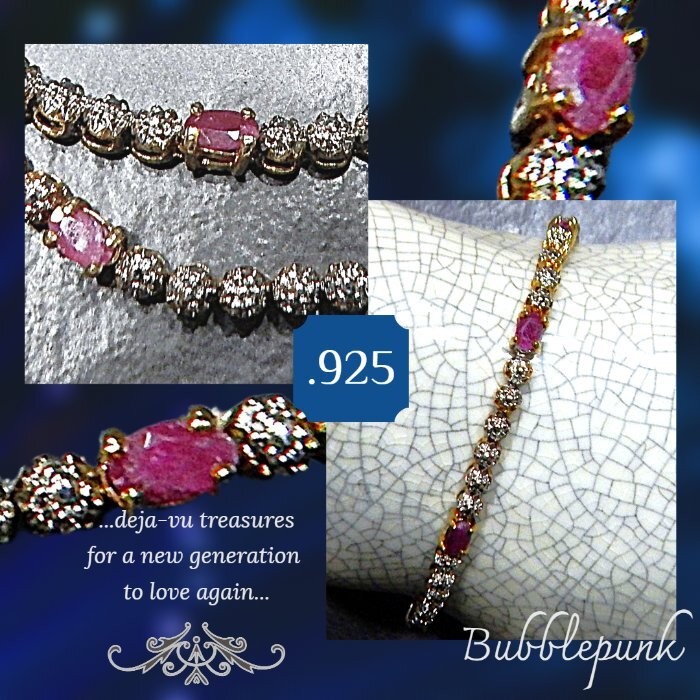 DEE BERKLEY 925 Sterling Silver Vermeil Ruby Tennis Bracelet 9.4g DBJ Signed