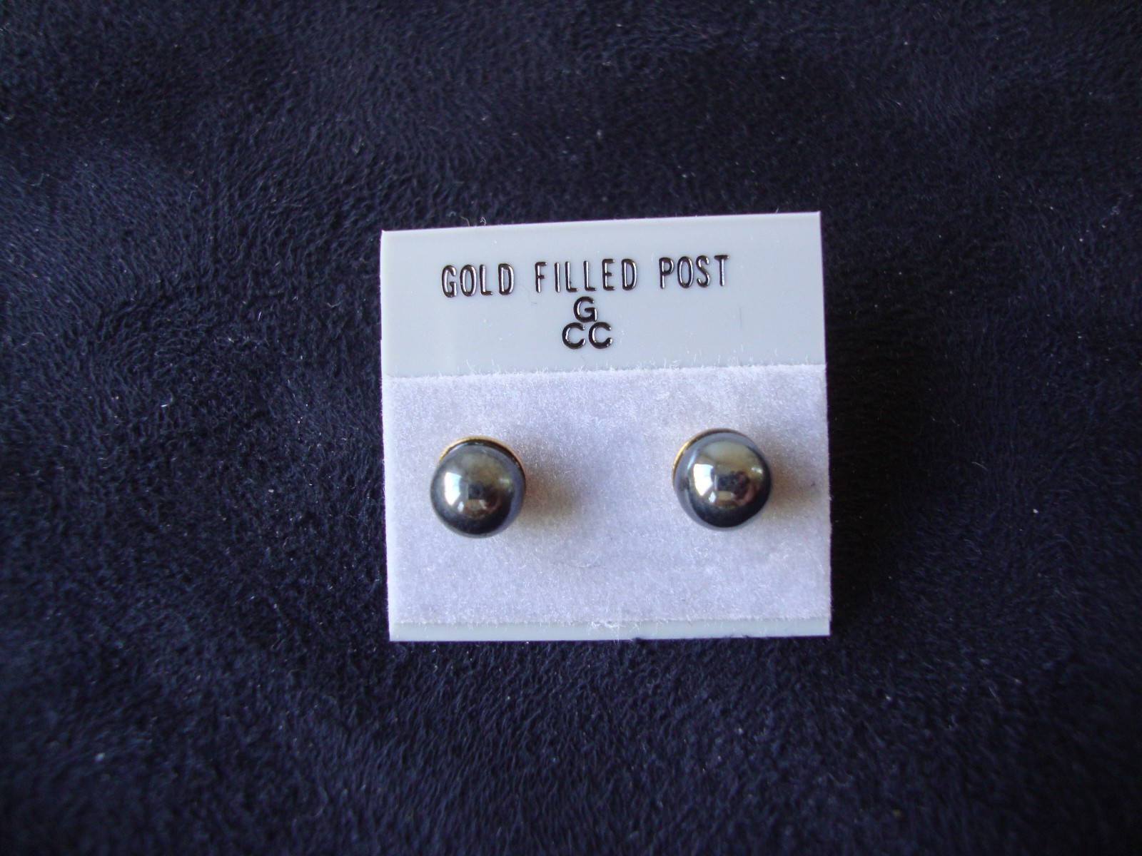 VINTAGE 1980s CLASSIC HEMATITE 6MM BALL GOLD FILLED POST STUD EARRINGS