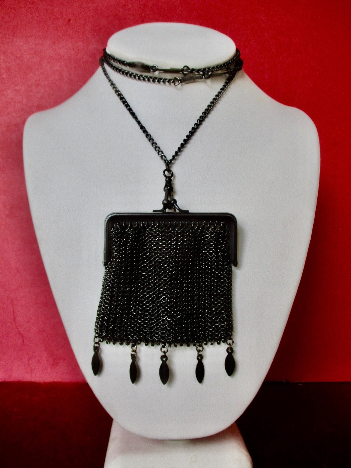 Antique Gunmetal Chatelaine Mesh Purse/Necklace/Victorian