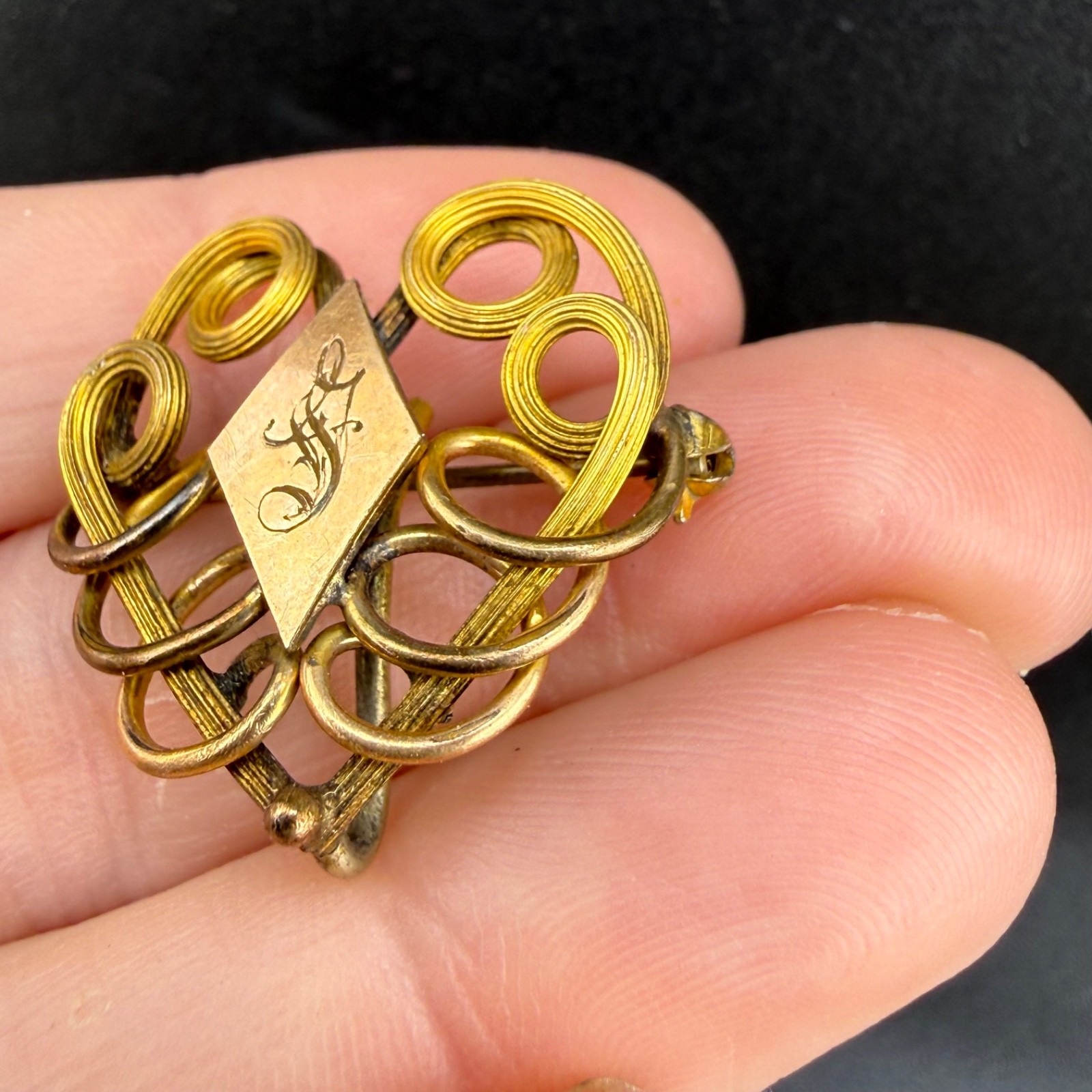 Vintage Art Nouveau Watch Pin Gold Filled Brooch Engraved