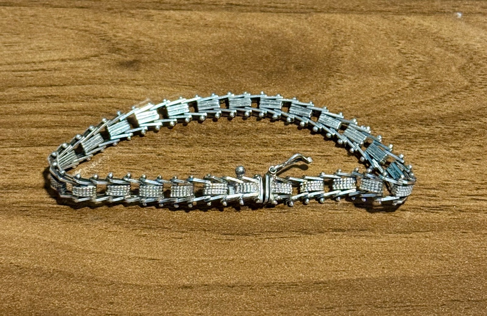 Vintage Mexican Sterling Silver Articulated Bar and Ball Link Bracelet