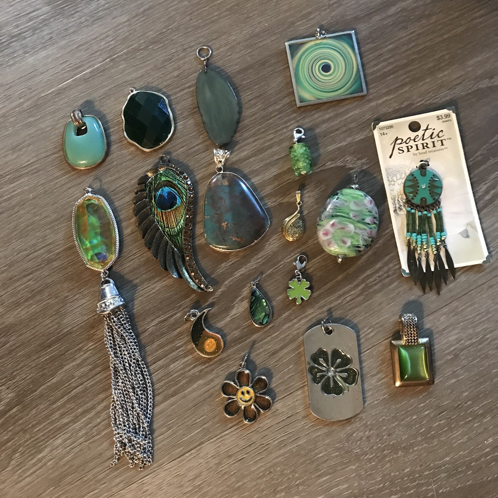 vintage green pendant mixed metal gem millefiori murano glass clover charm lot