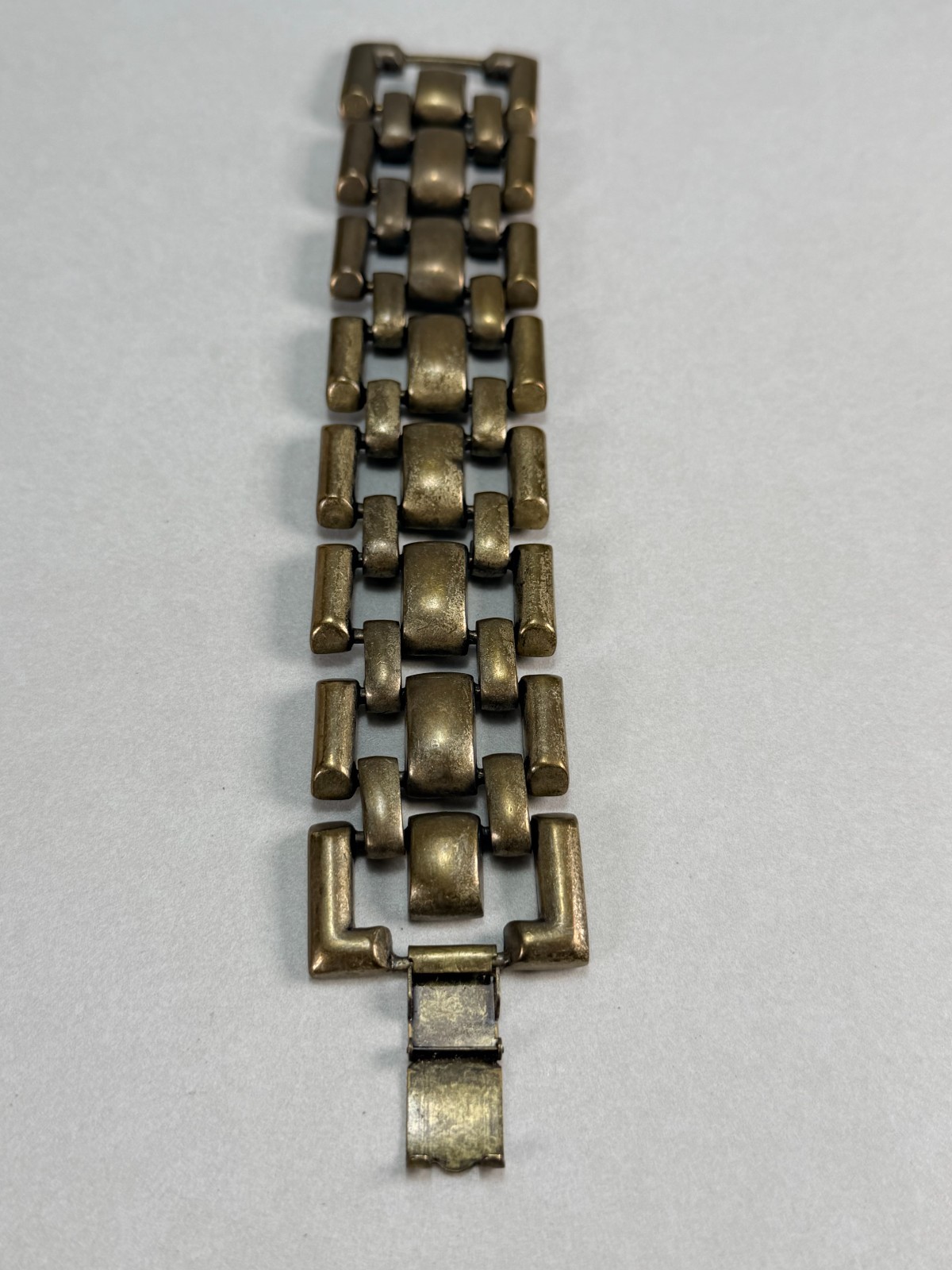Signed RJG Chunky Industrial Link Bracelet Brutalist Modernist Statement 7.25″