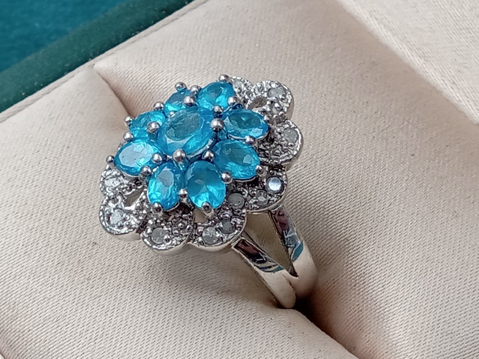 Colleen Lopez Blue Topaz & White Zircon Sparkly Sterling Silver Ring Size 8 -HSN