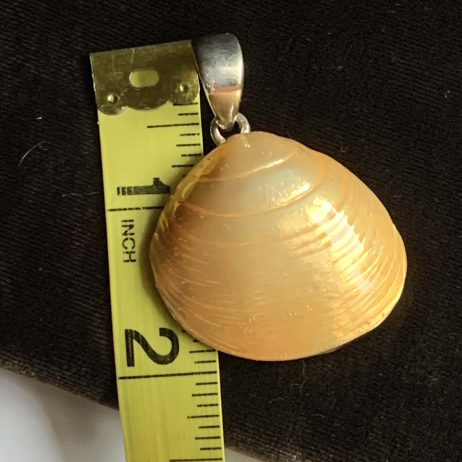 Signed MJ Vintage Silver tone and Orange Sea Shell Pendant Nautical Beach