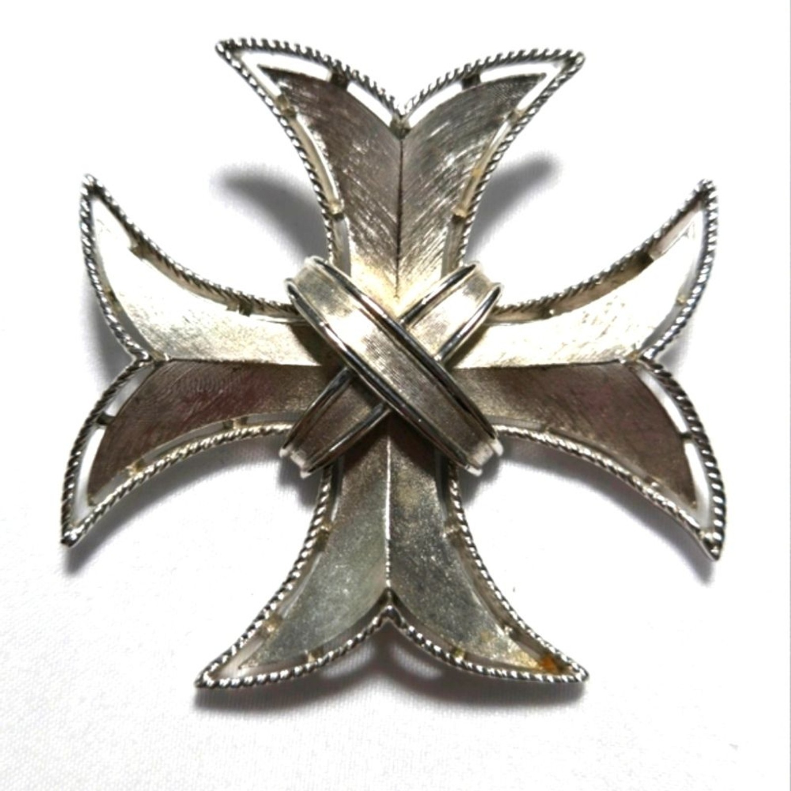 Crown Trifari Vintage Elegant Silver Brooch with Maltese Cross Design