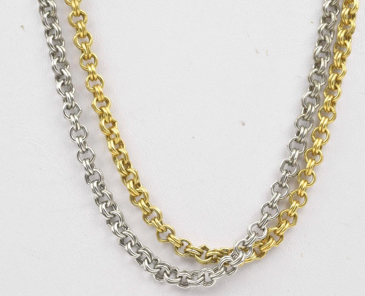Vintage Yellow & White plated metal KJL Kenneth J Lane Double Rolo Link Necklace