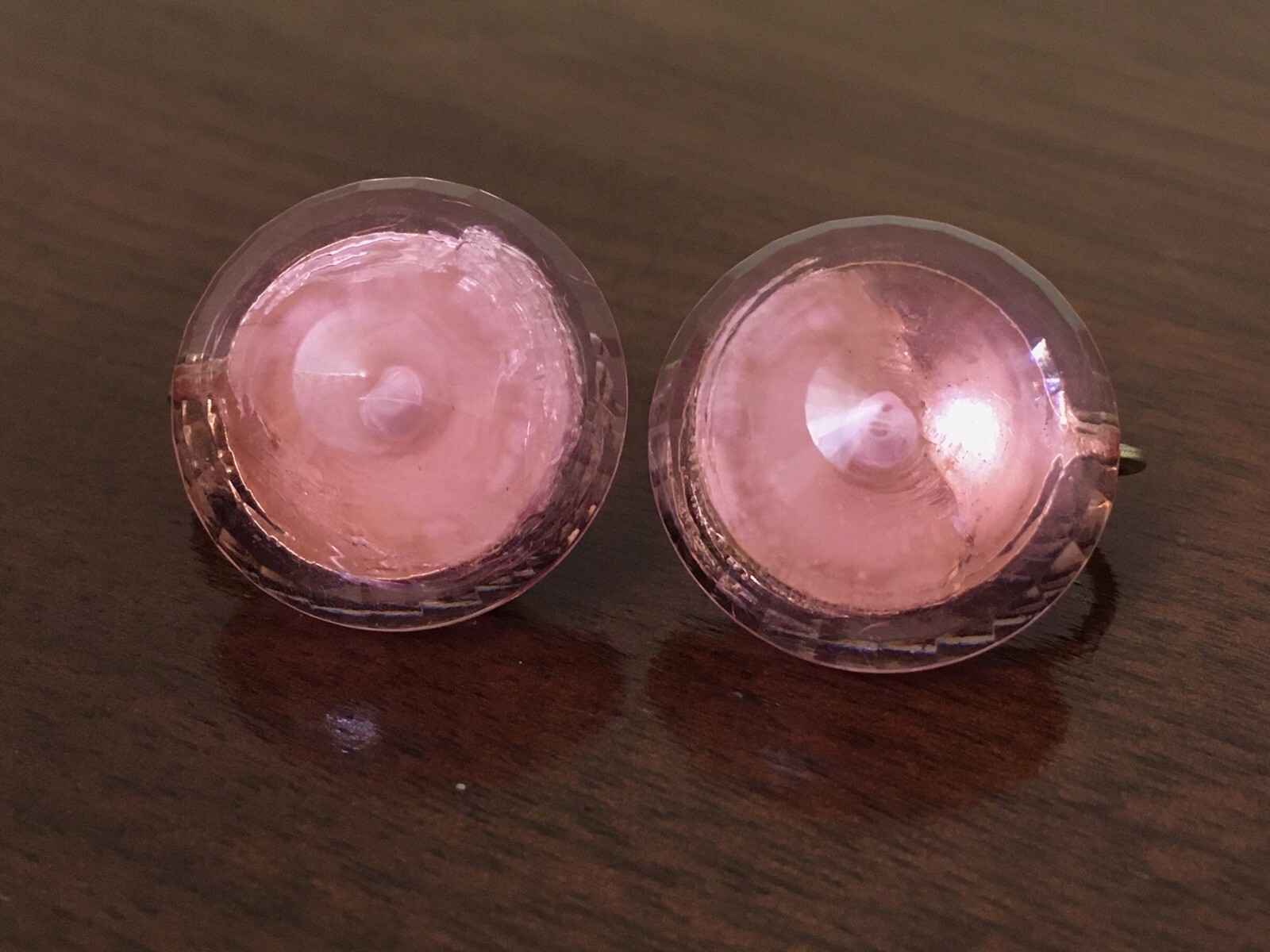 Vintage Dalshelm Earrings Pink Acrylic Plastic Faceted Gem Gold Tone Clip Ons