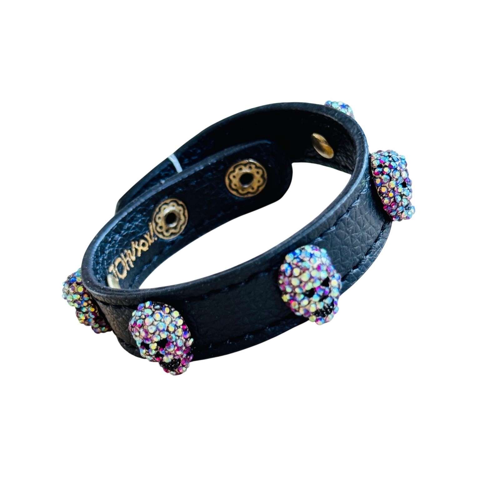 Betsey Johnson Skull Vegan Leather Bracelet WhimsyGoth Goth Punk Rhinestone NWT