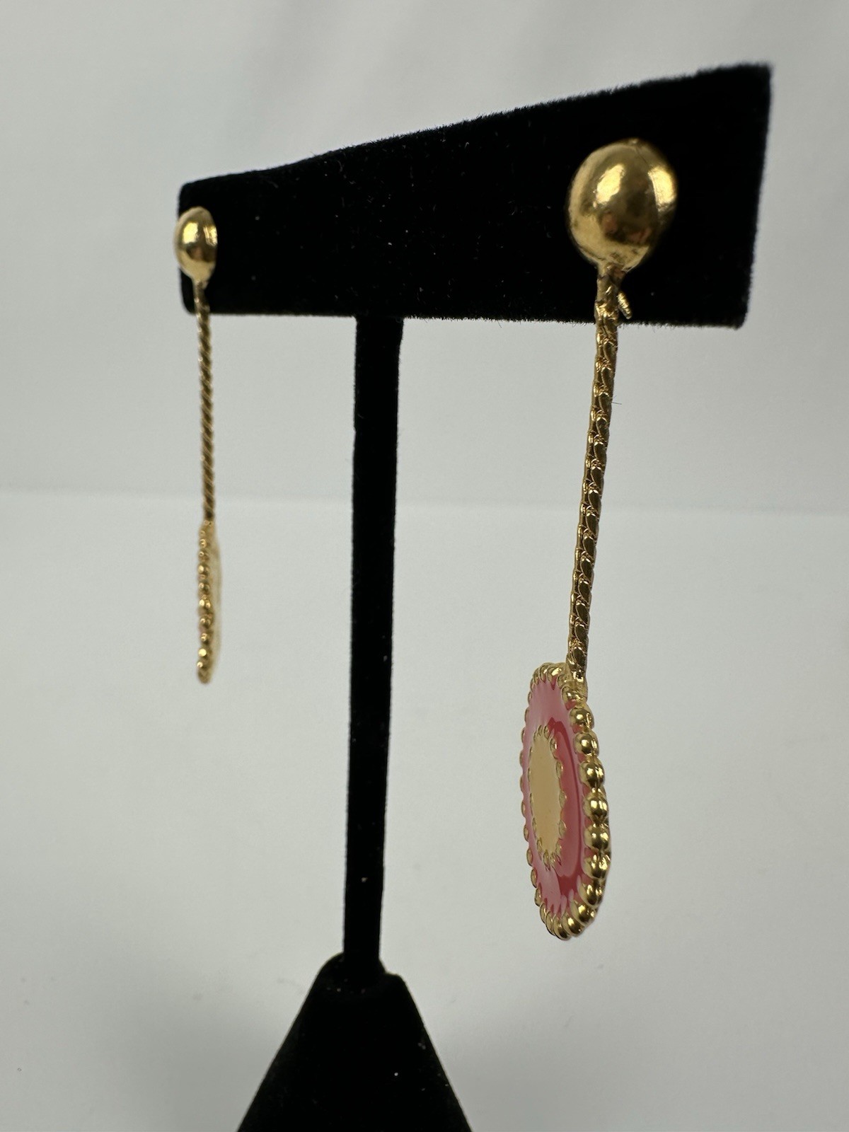 Vintage Clip On Pink And Mustard Yellow Dangle Earrings From Estate