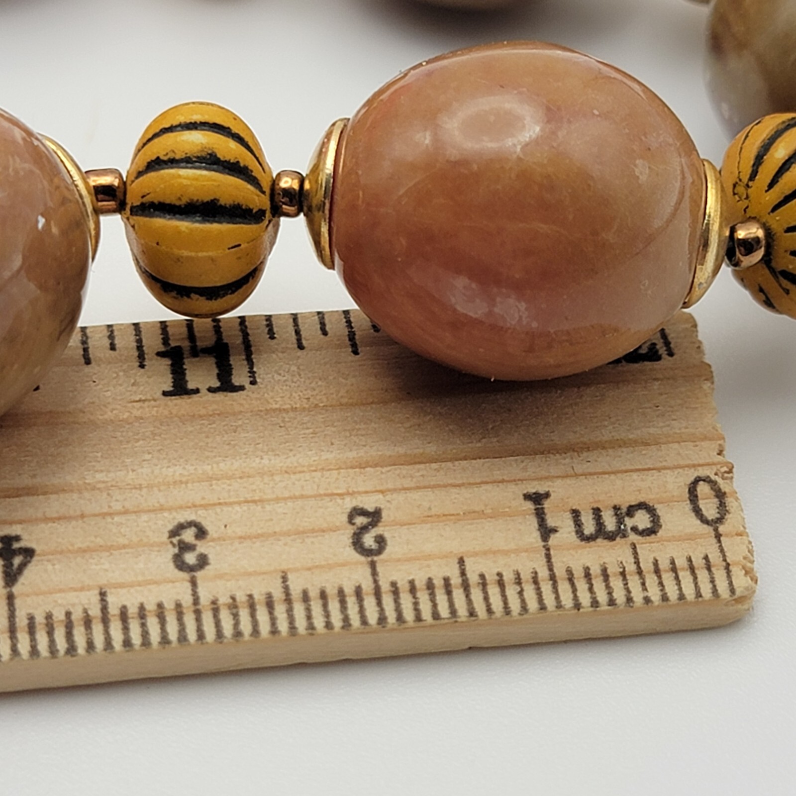 Vintage Butterscotch Lucite And Pumpkin Wood Bead Chunky Statement Necklace 22″
