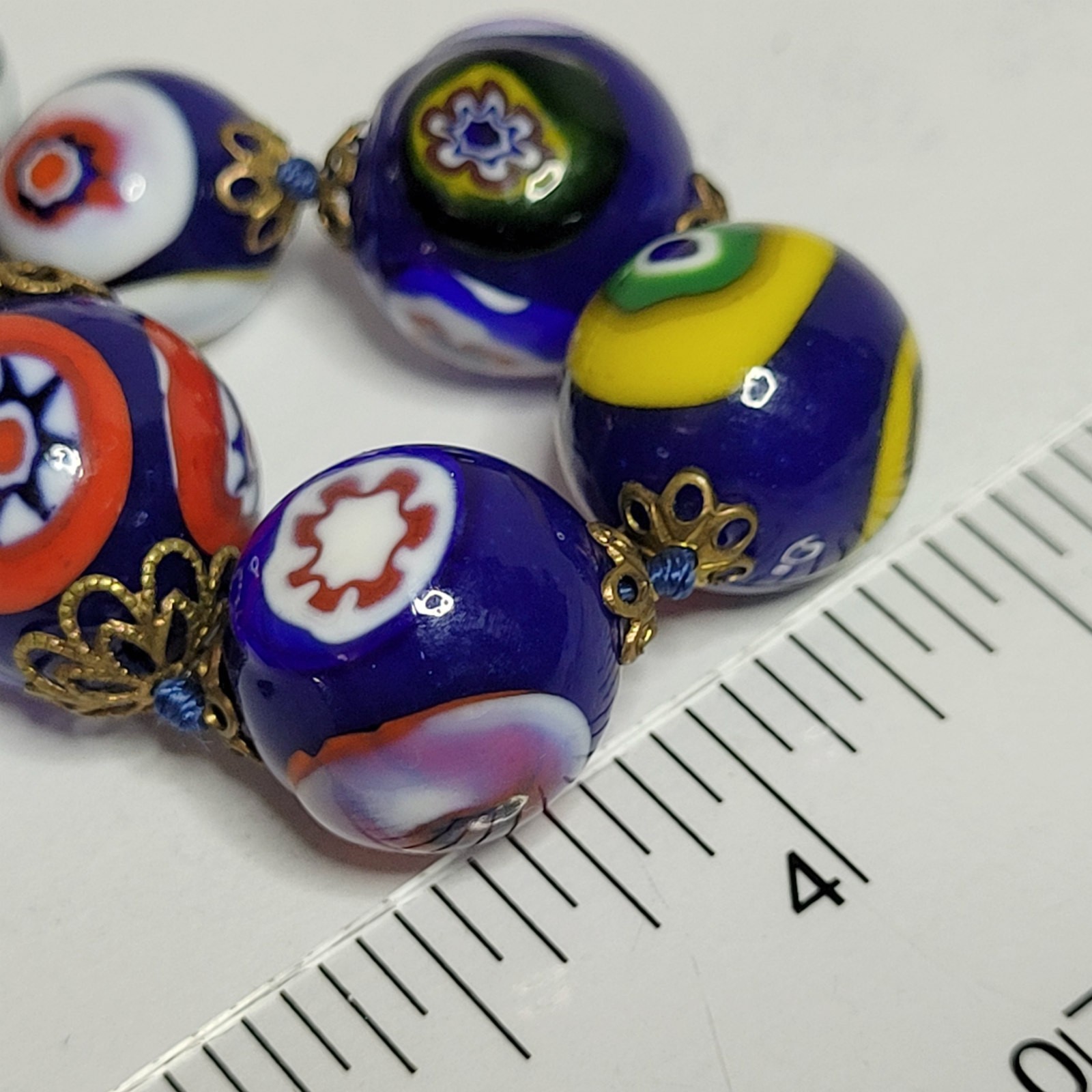 Ventian Murano Millefiori Glass Beads Necklace Italy graduated 29 1/2 inch lot C