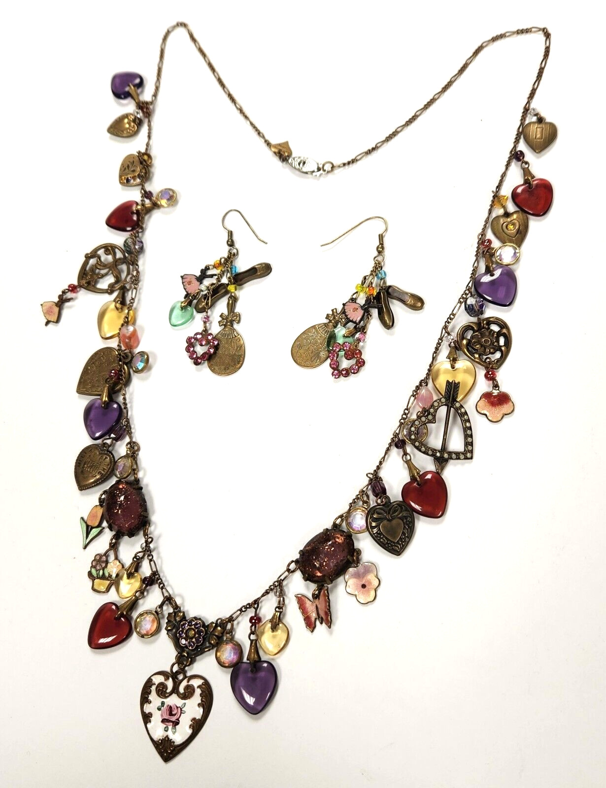 Glass Works Studio Hearts Ballerina Crystals Enamel Earrings Necklace Set