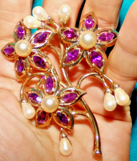 CROWN TRIFARI signed pin WITH JAW DROPPING STONES—HUGE!!