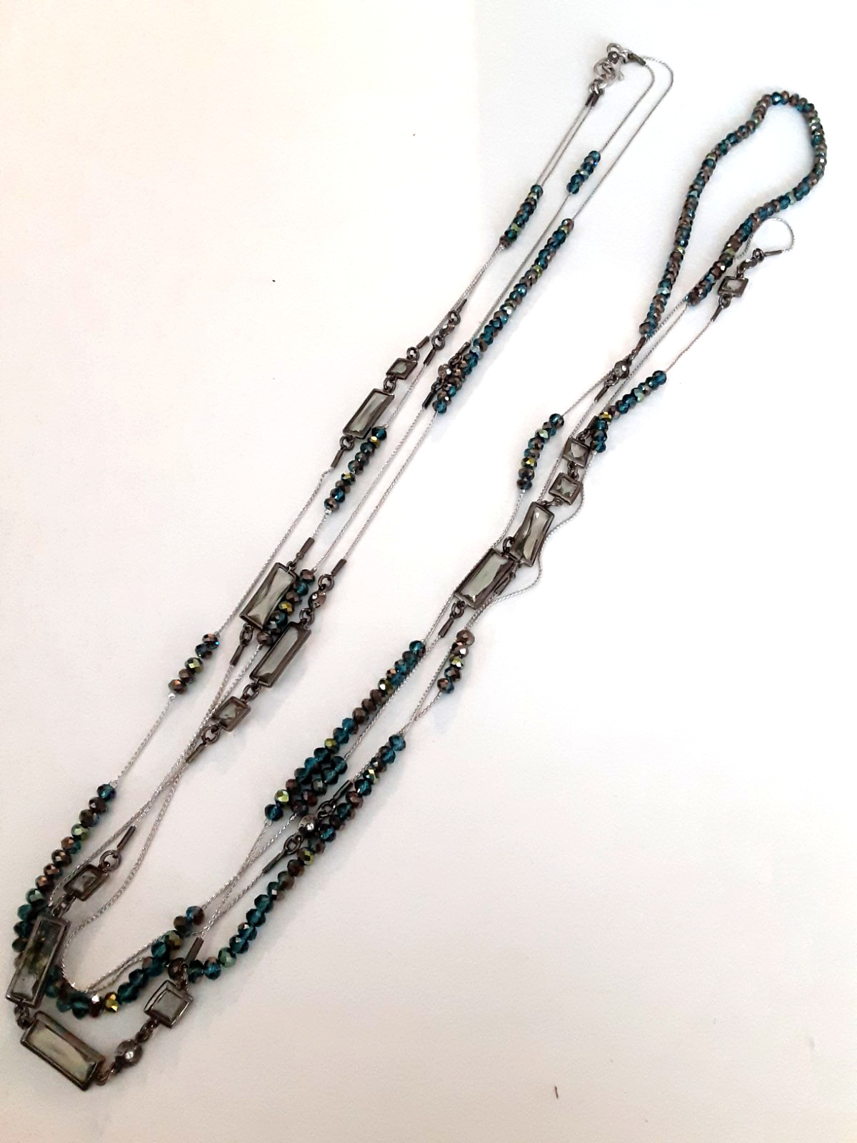 Henri Bendel Silver Purple Blue Swarovski AB Faceted Crystal Necklace 56 inch