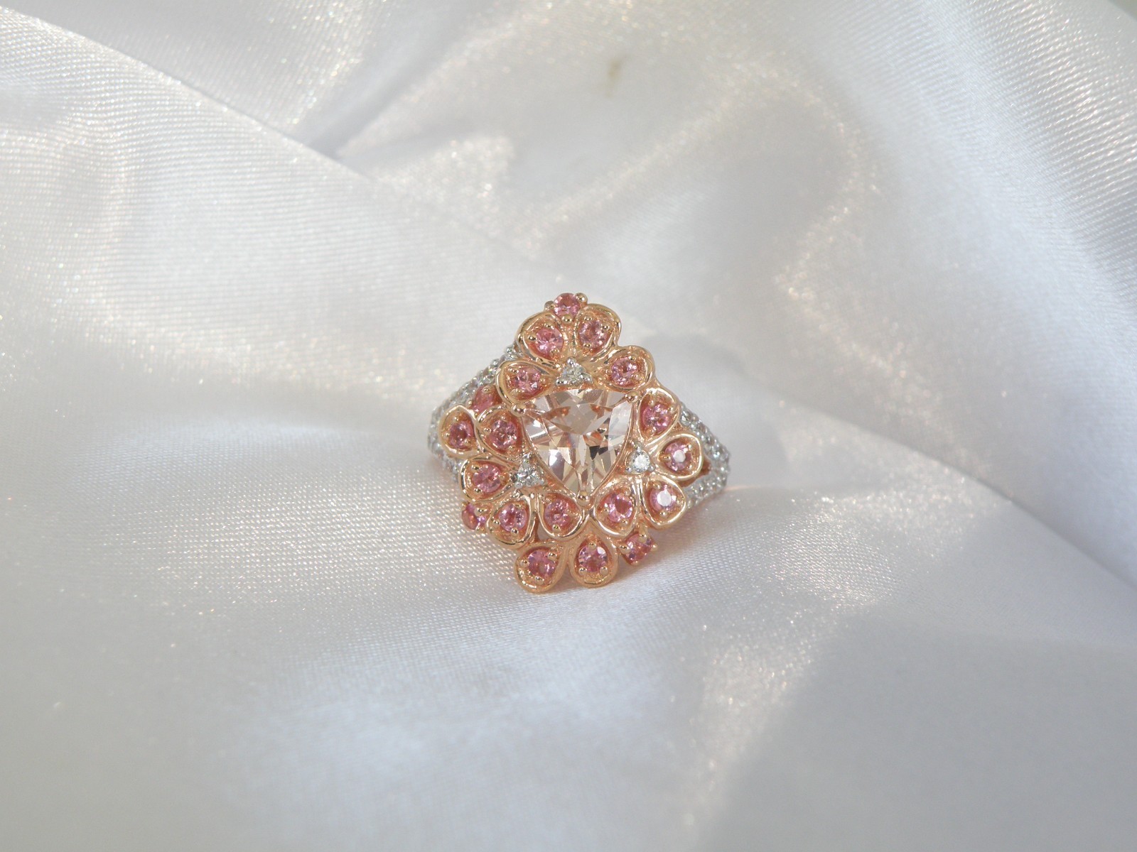 Sterling Silver 925 Rose Gold on Morganite Quartz Antique Style Ring Size 6