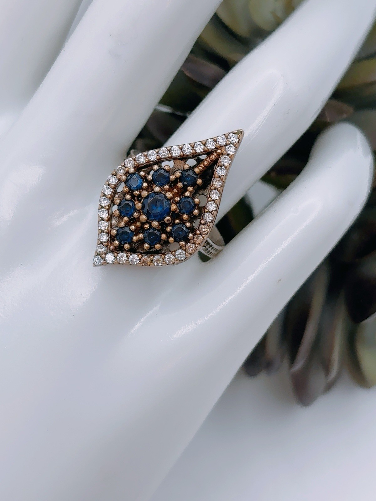 Sterling Silver 925 Turkish Rhombus Iolite Stone Ring Sz 8 Antique Unique