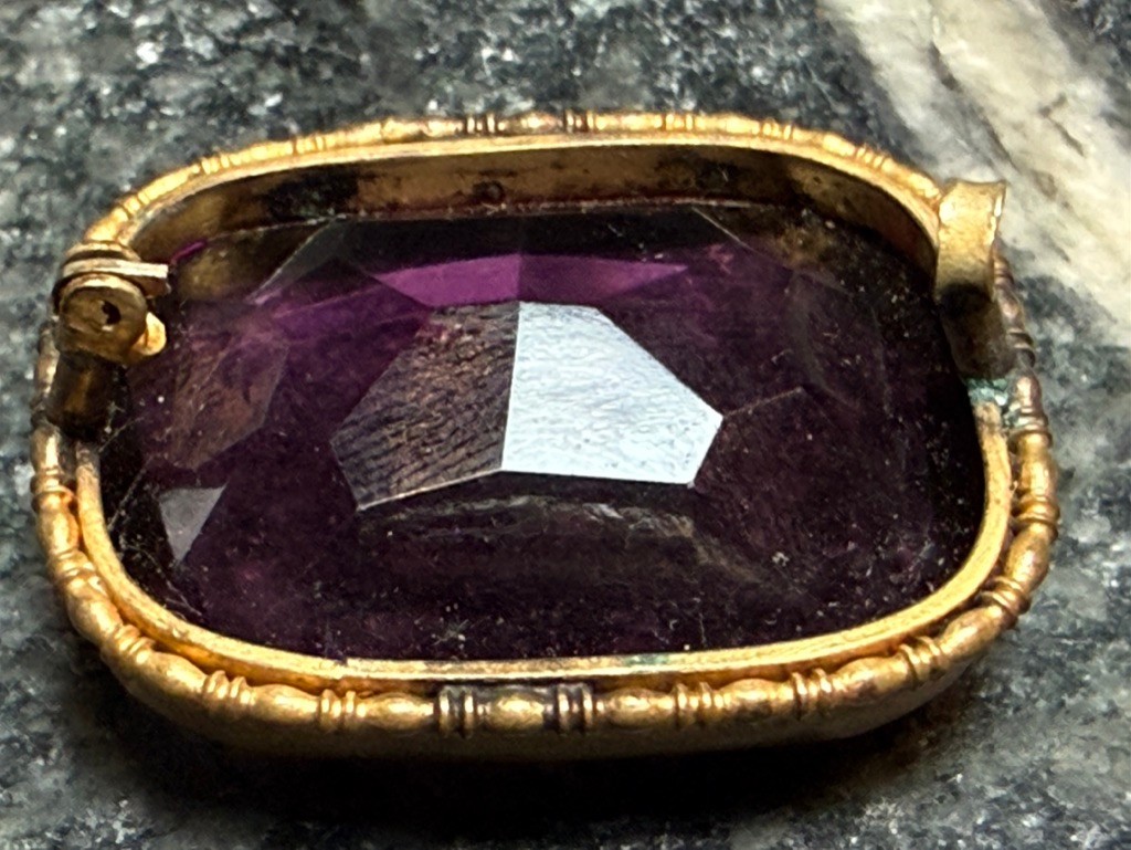 Antique Victorian Cushion-Cut Amethyst Glass Pin – as-is (missing pin)