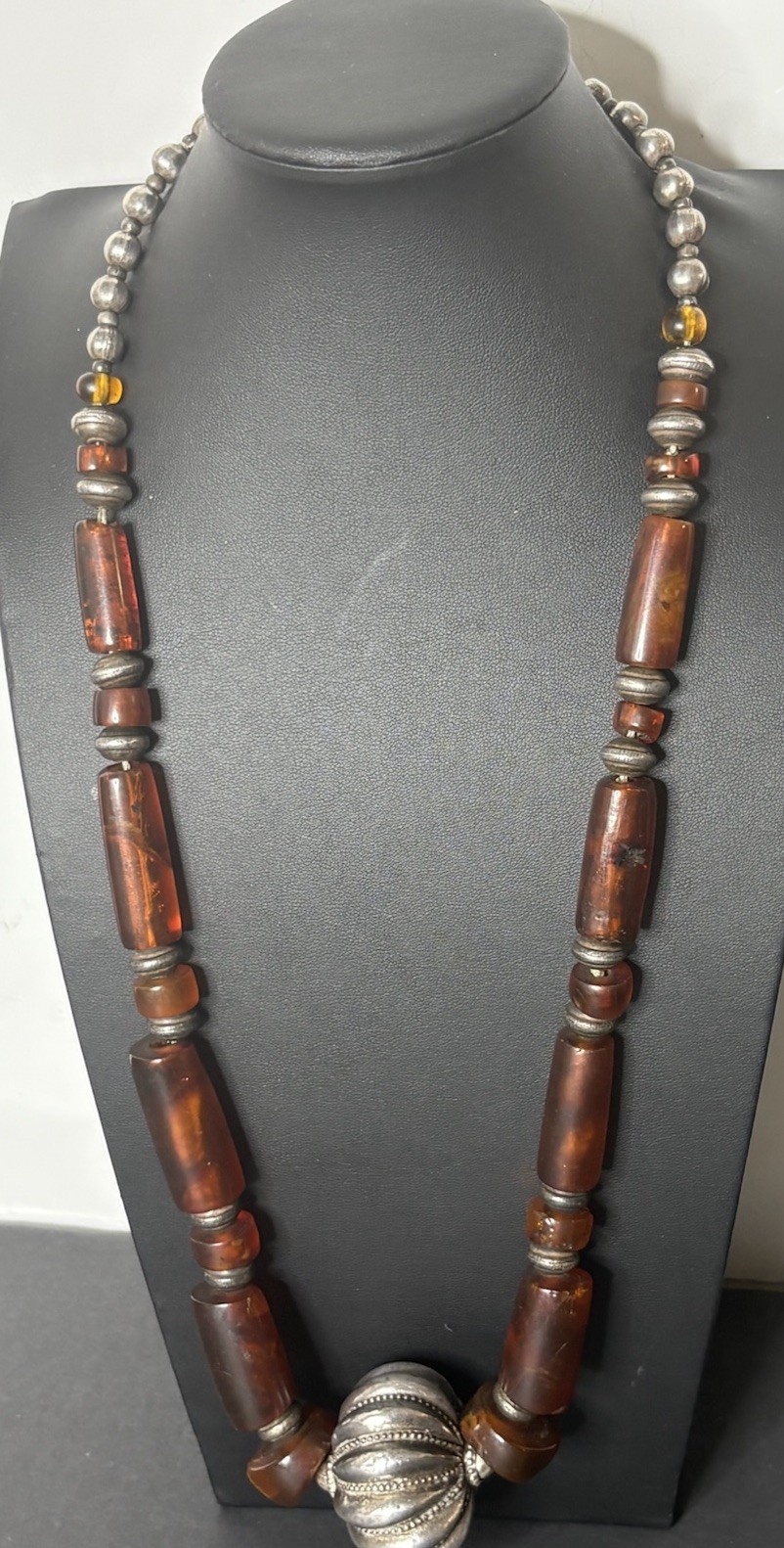 vintage Statement Necklace sterling silver 925 Sign Artisan Large Amber Runway