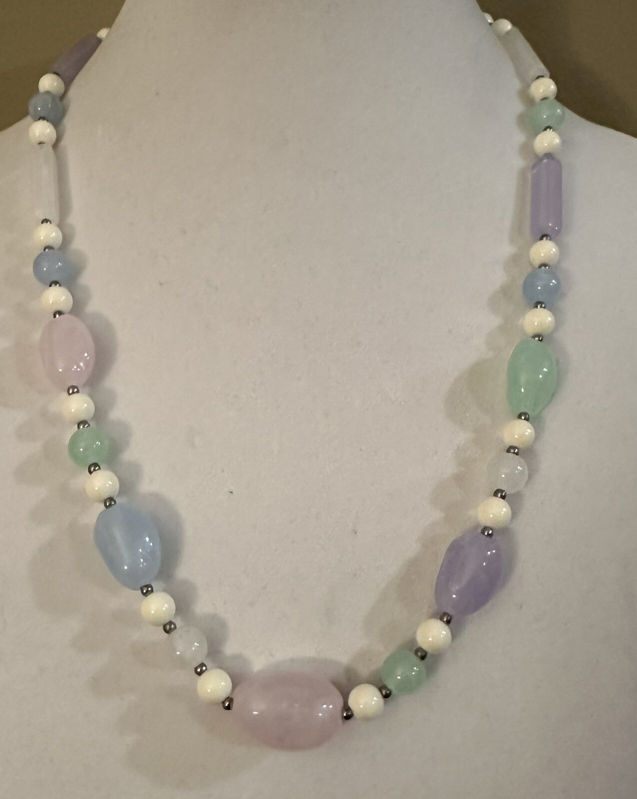 Vintage Pastel Lucite Pastel Beaded Necklace, Spring, Easter Colors, 24”