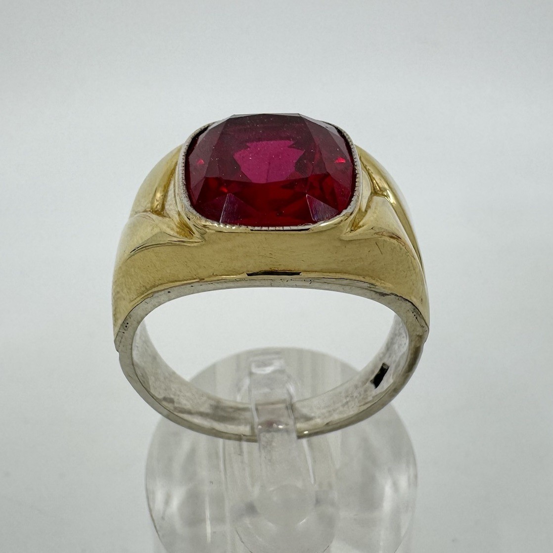 Antique Sterling Silver 10K Gold Top Ruby Mens Ring Sz 12 – 10g