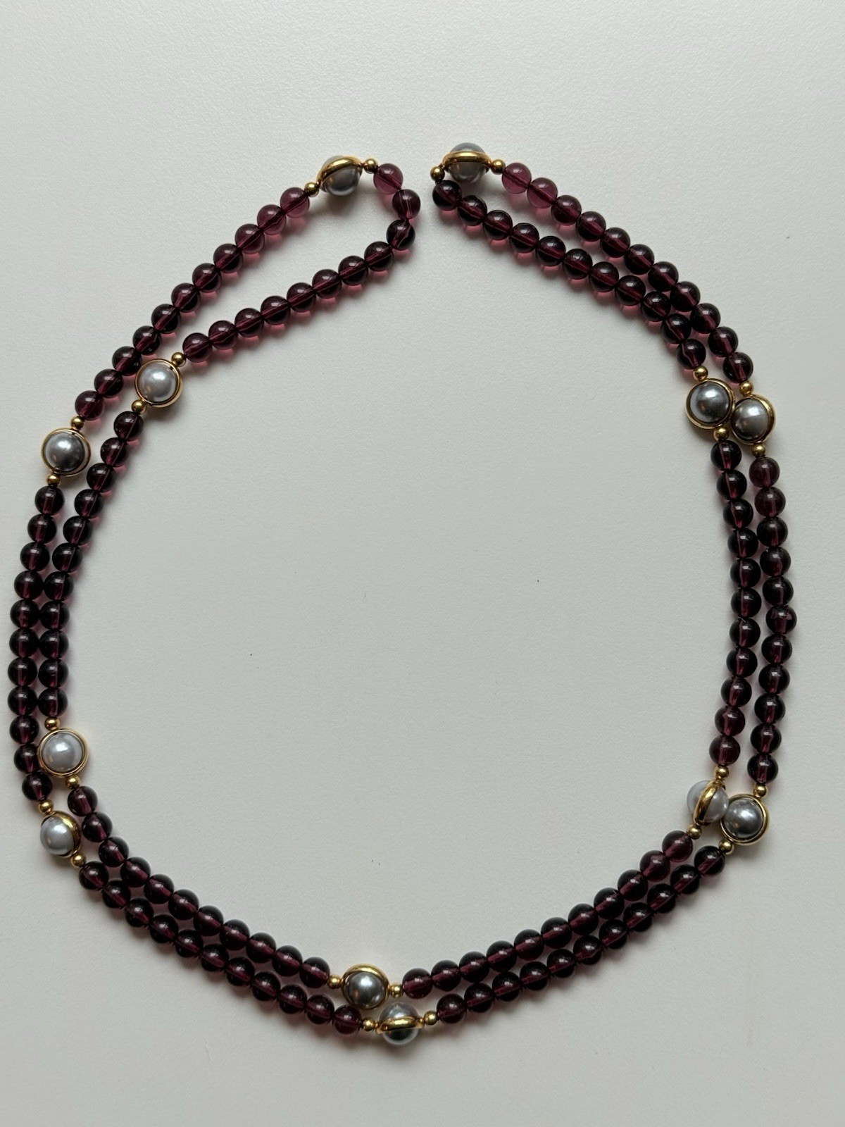 Two Vintage Necklaces, Blue Porcelain and Purple with Faux Pearls (3308)