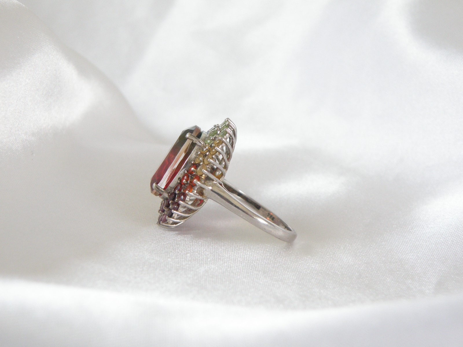 Large Sterling Silver 925 Watermelon Tourmaline Exotic Gemstone Statement Ring 8
