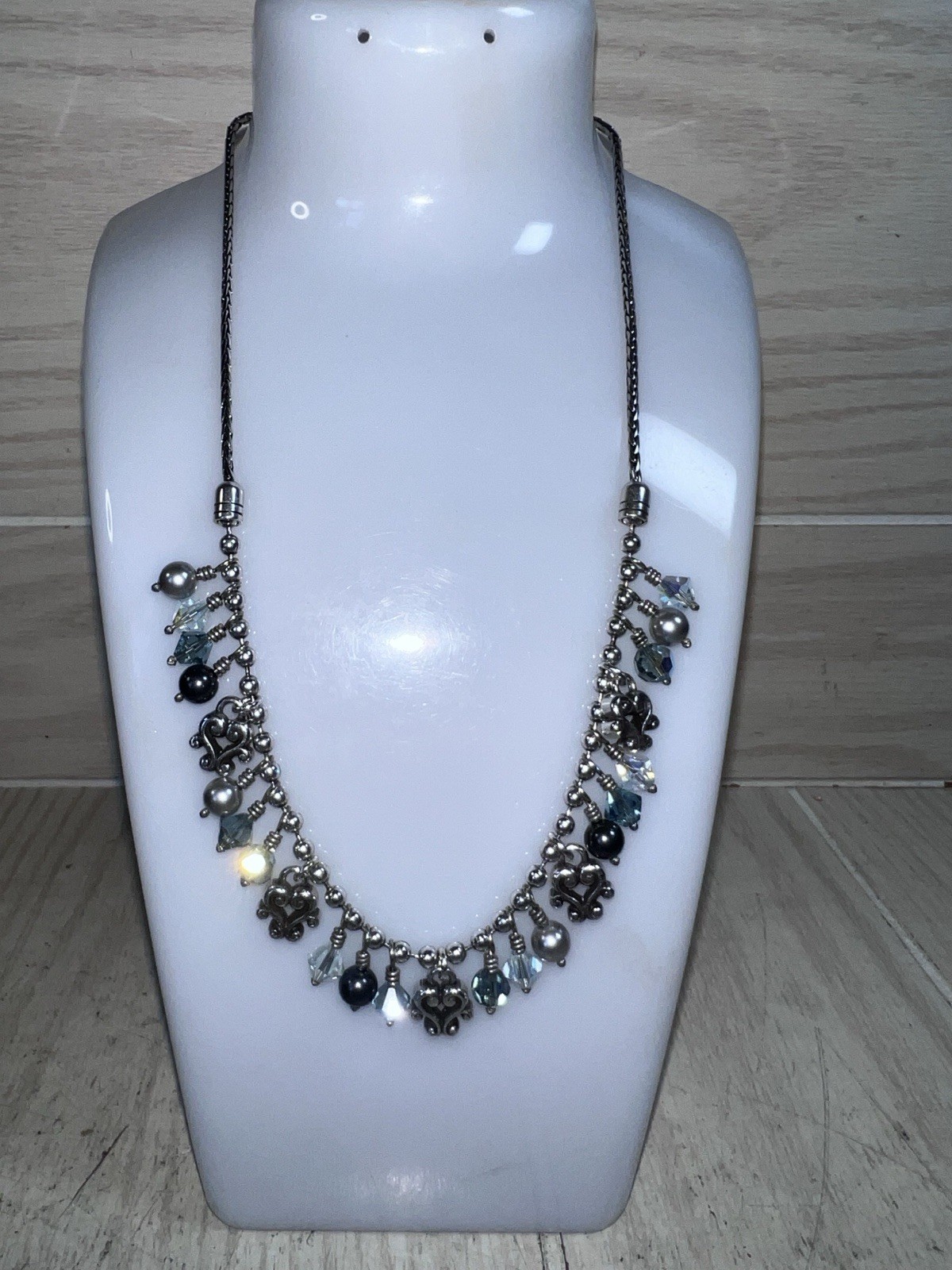 Brighton Retired Charm Faux Bicone Shape Beads Scroll Hearts Pearls Necklace