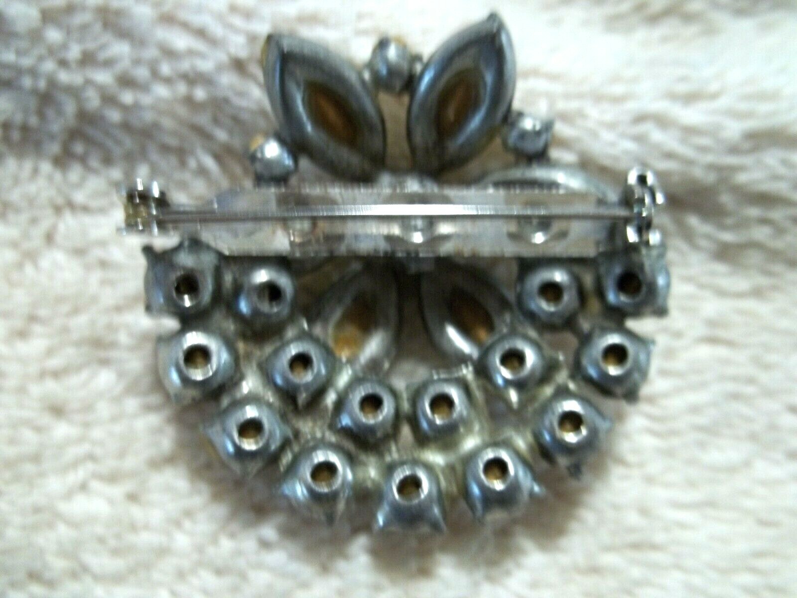 Vintage Crystal & Acrylic Faceted Stone Pin, Flower Design, Nicely Detailed