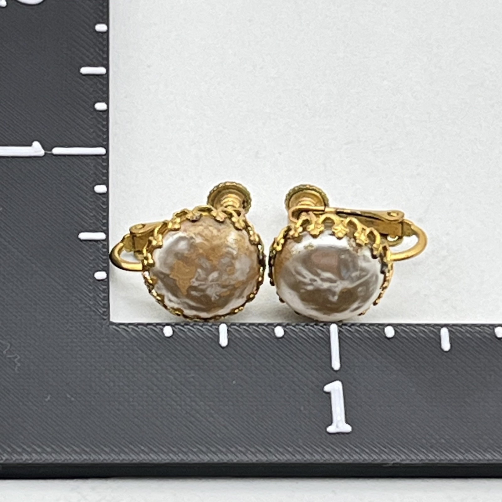 Vintage Miriam Haskell Earrings Faux Pearl Screw Backs .5″ AS IS
