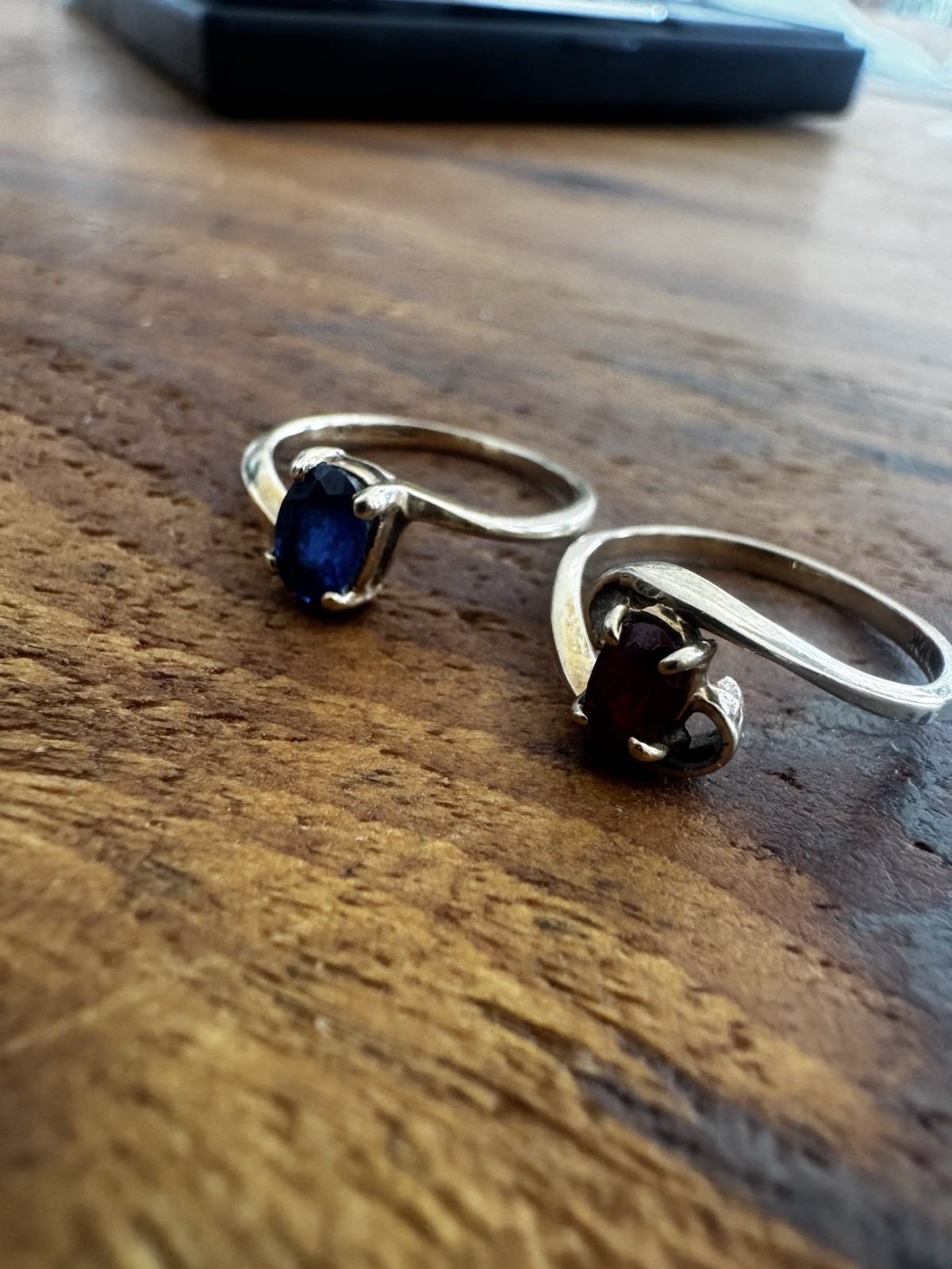 VTG 10K Yellow Gold Two Rings Toi et Moi Ruby Sapphire Ring Set sz 4.25 2.39 Gr