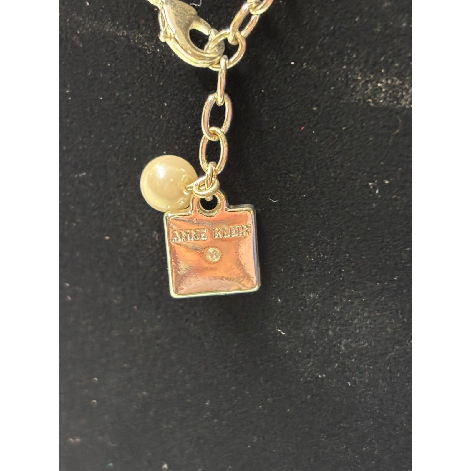 Necklace Silver Tone with Rhinestone and Pearl Retro Signed Anne Klein