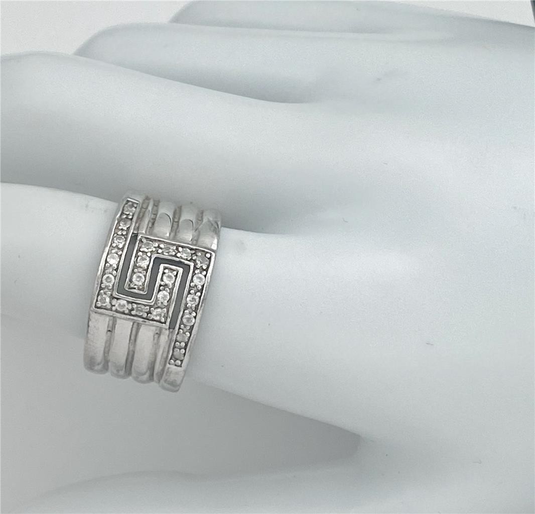Vintage Seta 925 Sterling Silver Topaz Shiny Ribbed Ring Size 10