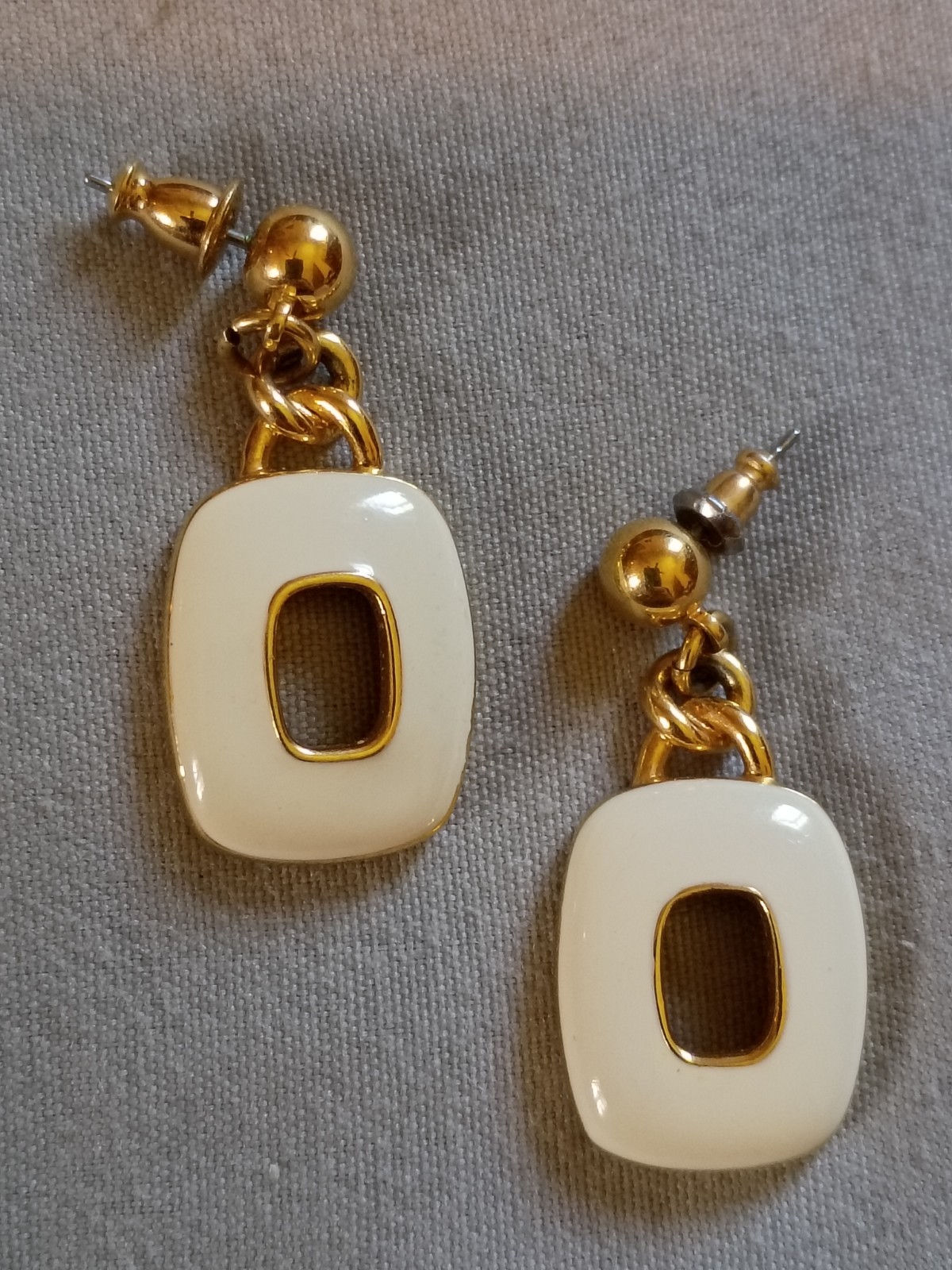 Vintage Napier Gold Tone Cream Colored Enamel Pierced Earrings.