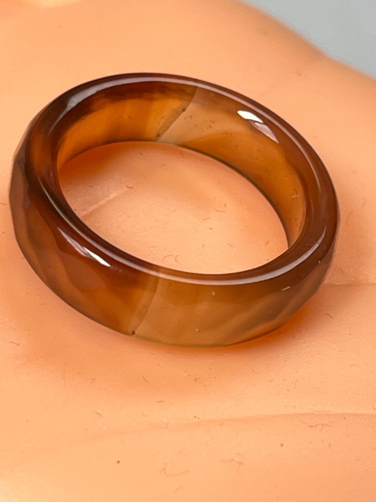 Cream & Amber Faux Carved Stone Faceted Plastic Stacking or Not Band Ring Sz 6.5