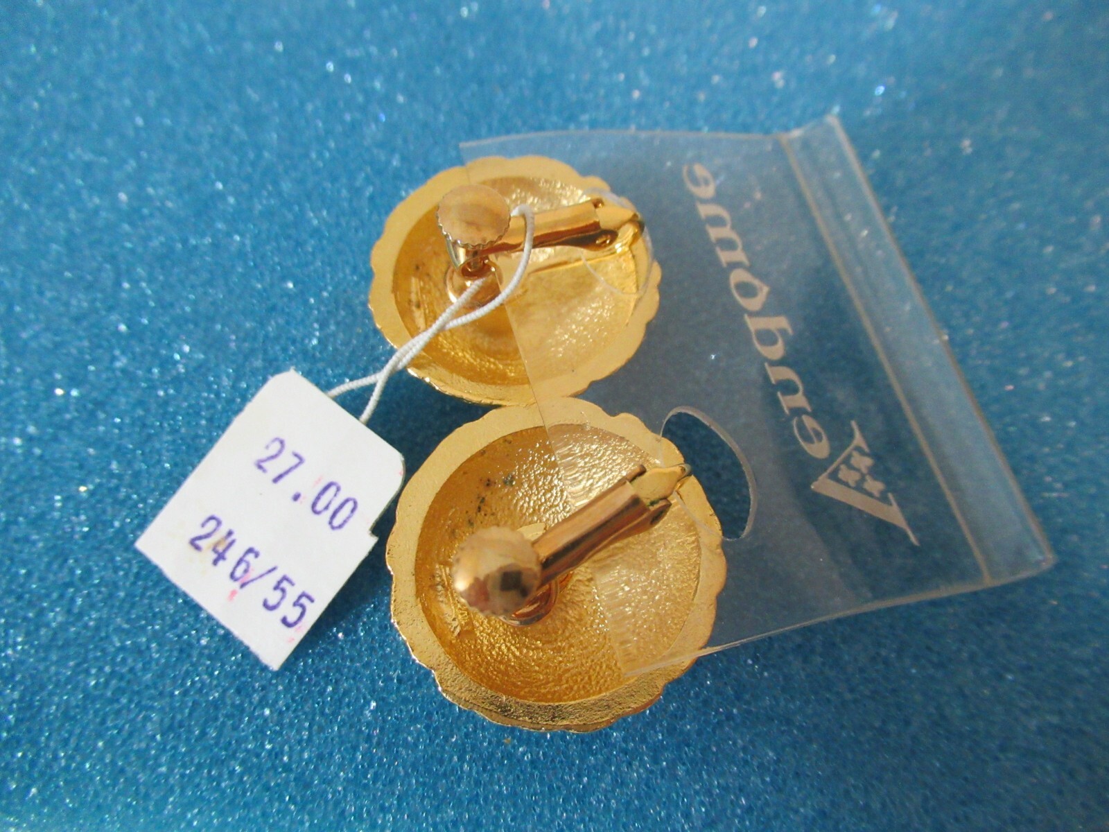 Vintage Vendome Gold Tone Round Spiral Earrings Signed Adjustable Clip on NOS