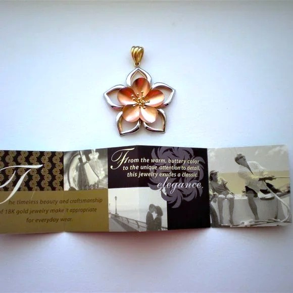 NEW NWT Designer Solid 18K Tri Color Yellow Rose White Gold 3D Flower Pendant