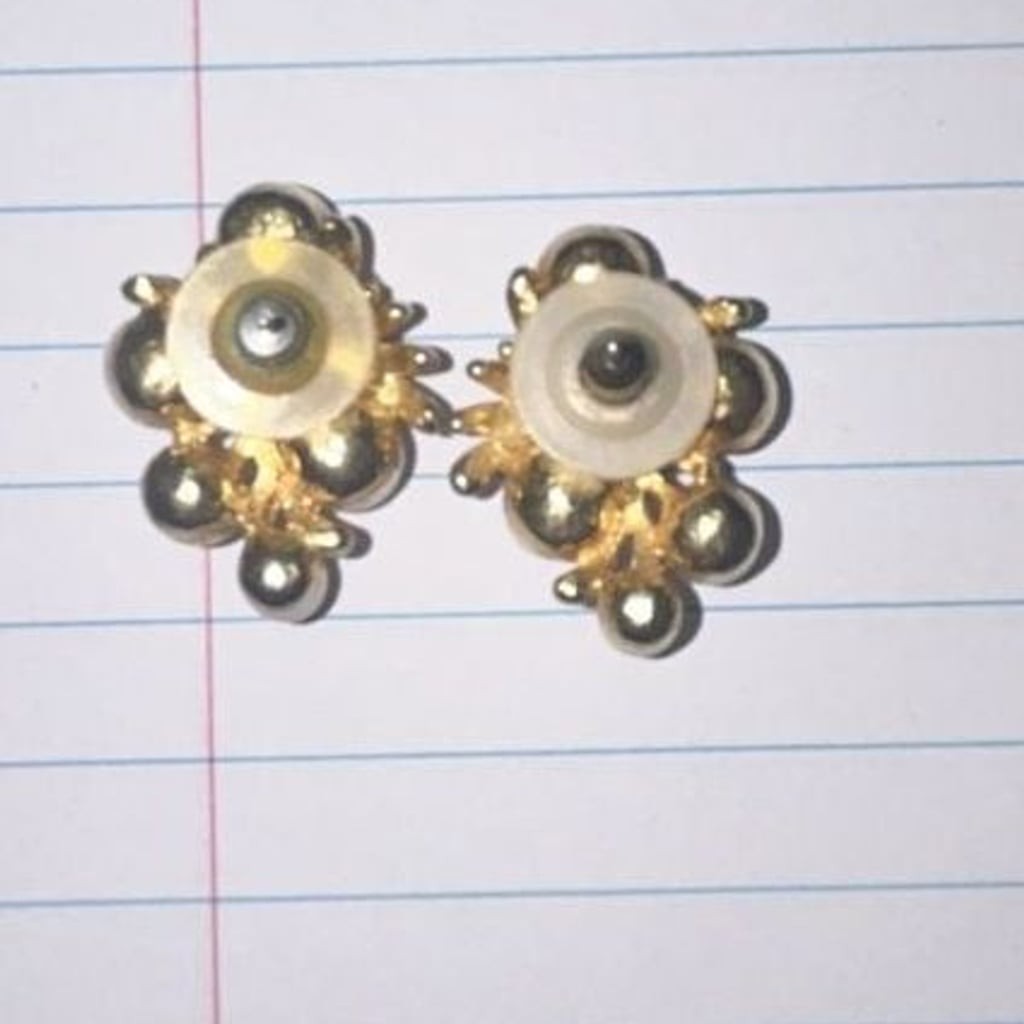 Vintage Gold Tone Faux Pearl and Rhinestone Cluster Stud Earrings
