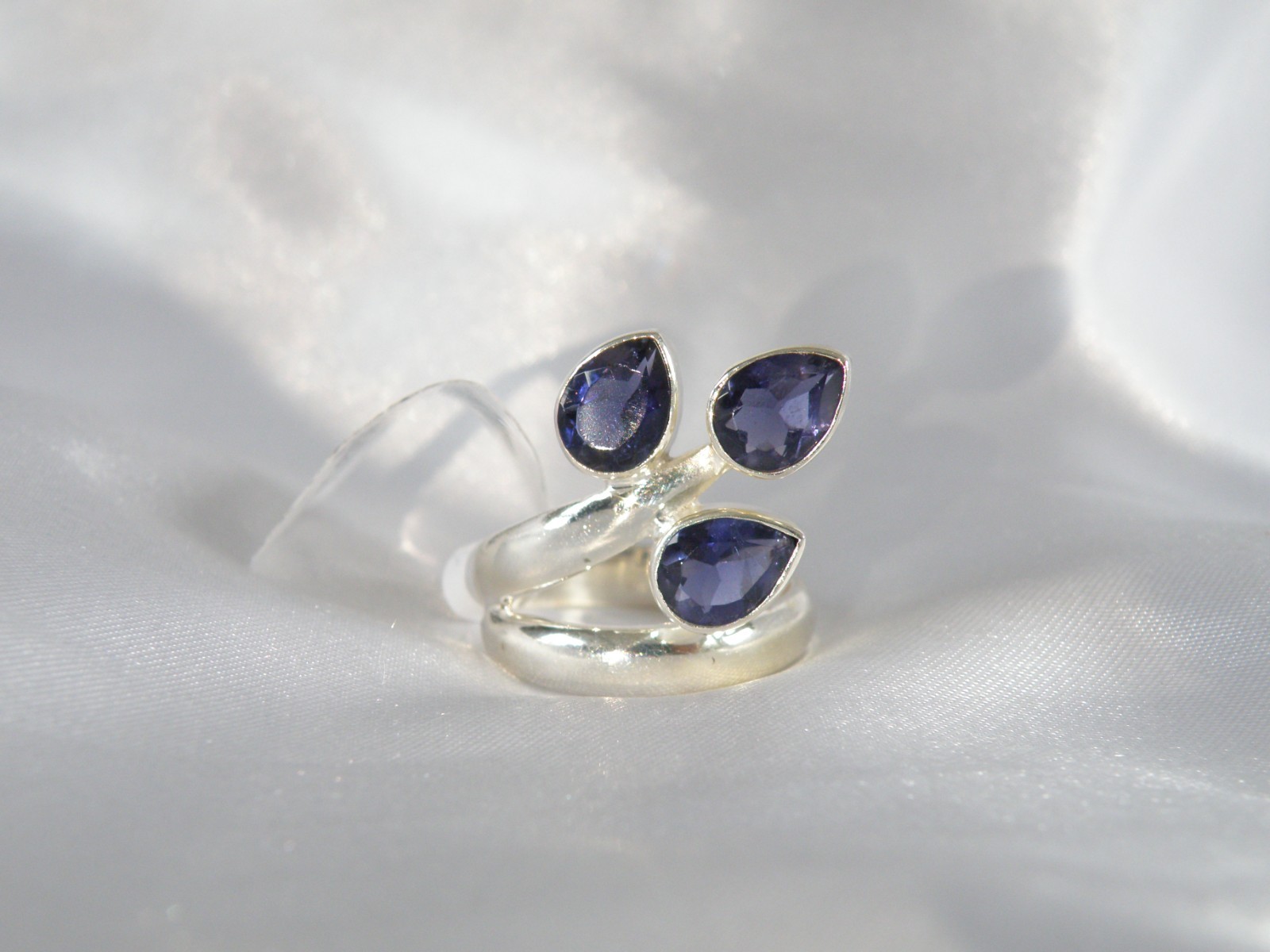 Chunky Sterling Silver 925 Bold Iolite Wrap Band Ring Size 8