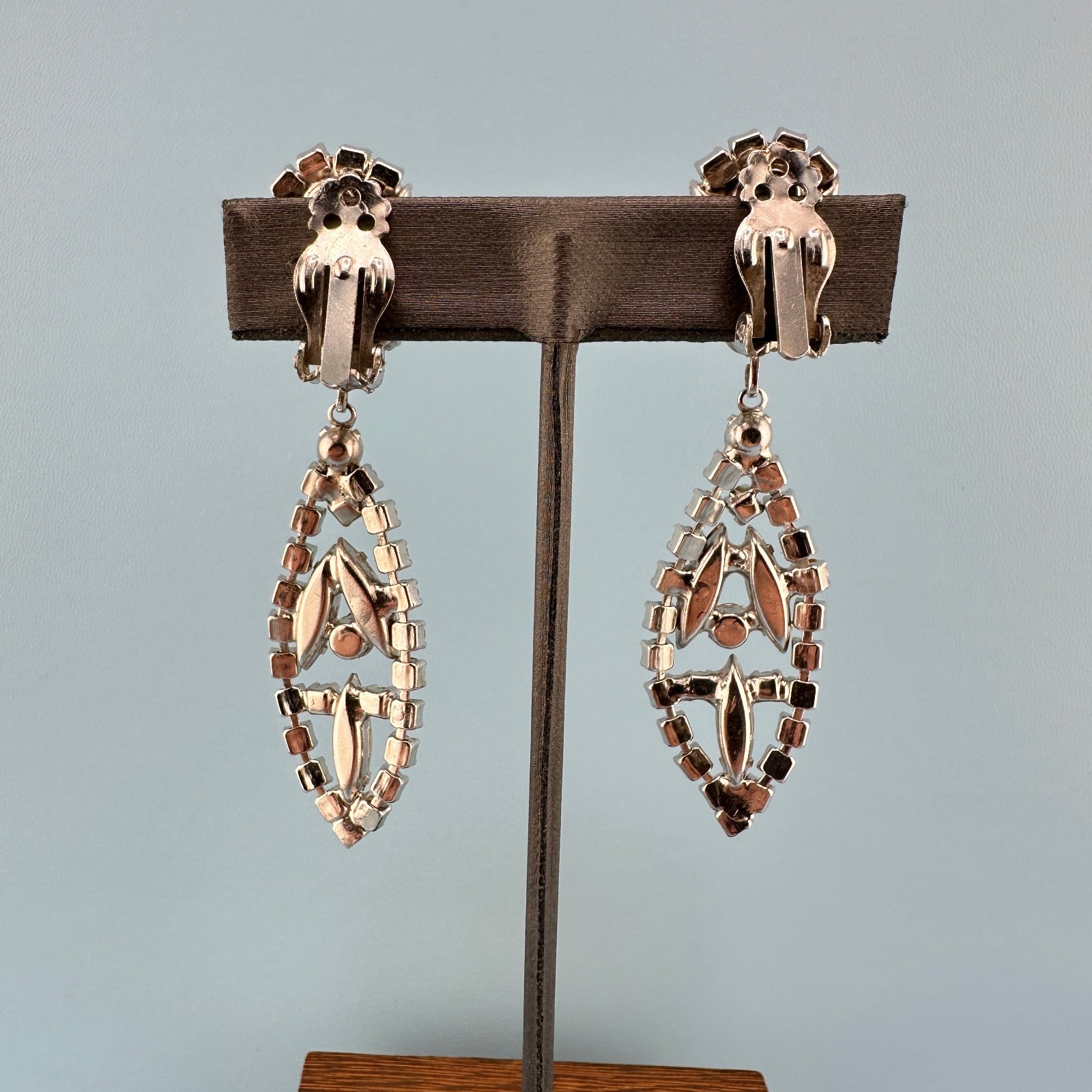 Vintage Rhinestone Earrings Chandelier Drop Clip On Statement Bridal Art Deco