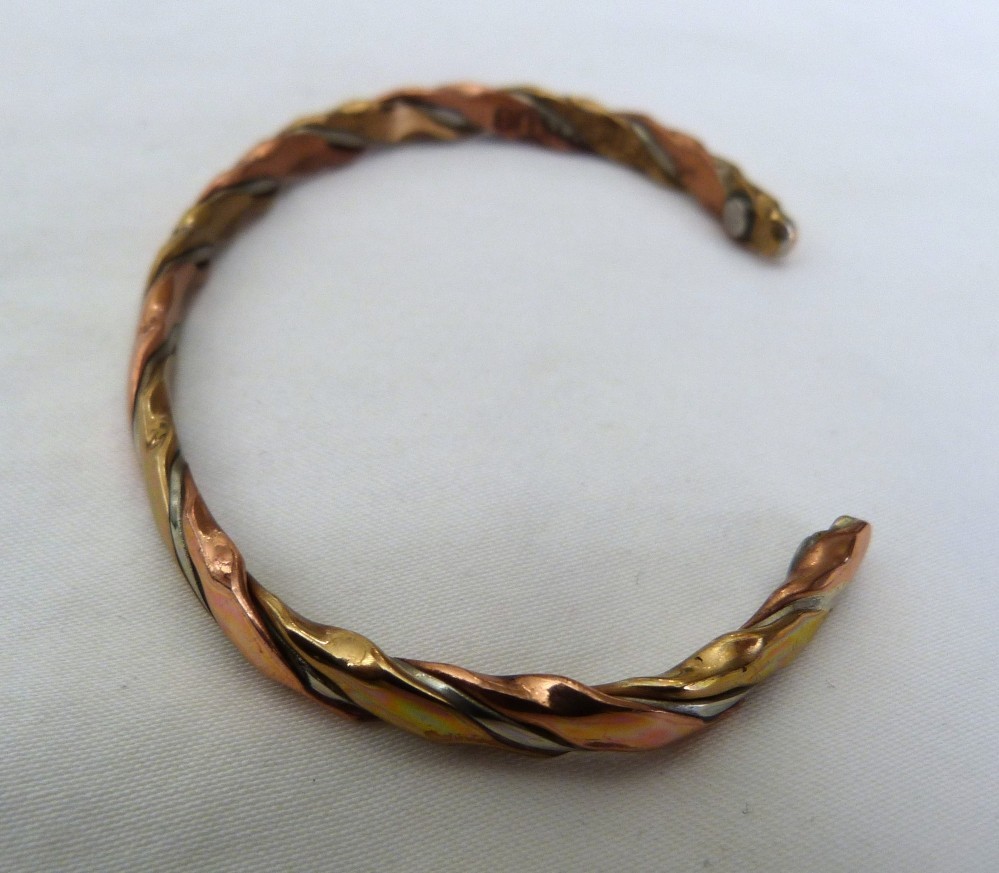 VINTAGE SERGIO LUB WOVEN COPPER BRASS SILVER MAGNETIC CUFF BRACELET