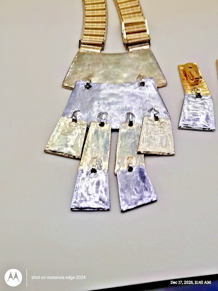 VINTAGE BRUTALIST MODERNIST MCM PANEL RUNWAY NECKLACE & Earrings /REAL BEAUTY