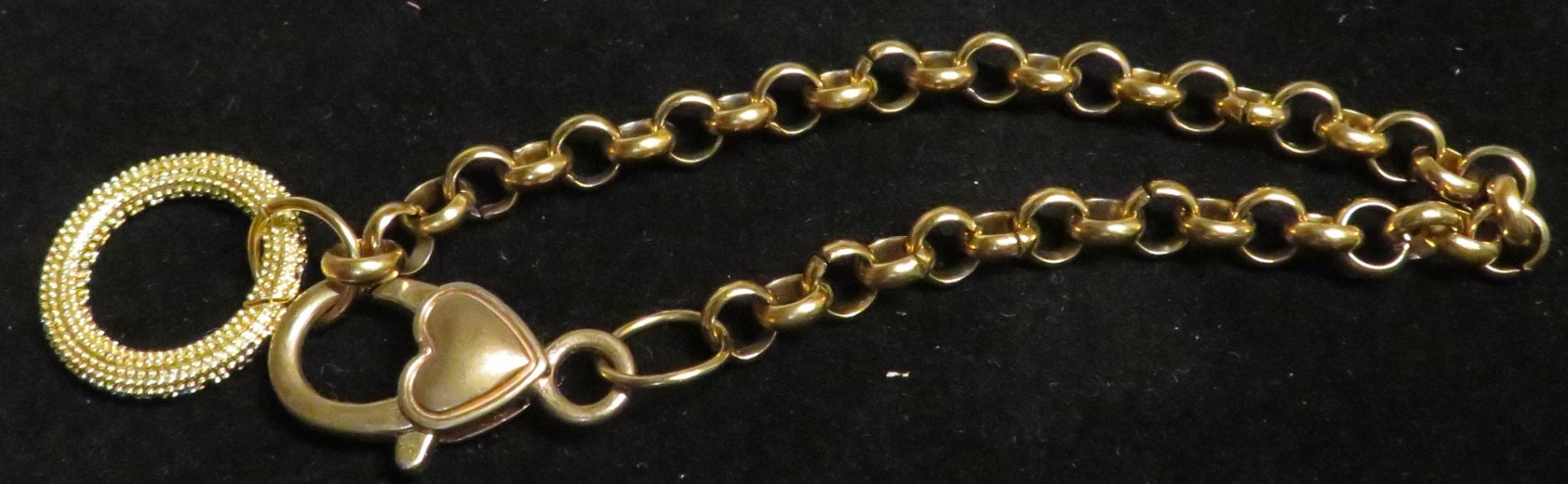 Vintage Heart Clasp 8″ Bracelet Gold Tone Multi Color Rhinestone Circle Ring GUC
