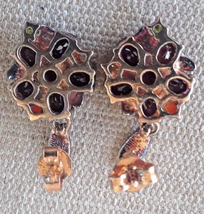 Vintage STS 925 Gold tone Sterling Crystal Dangle Earrings About 1″ Long/Dangle