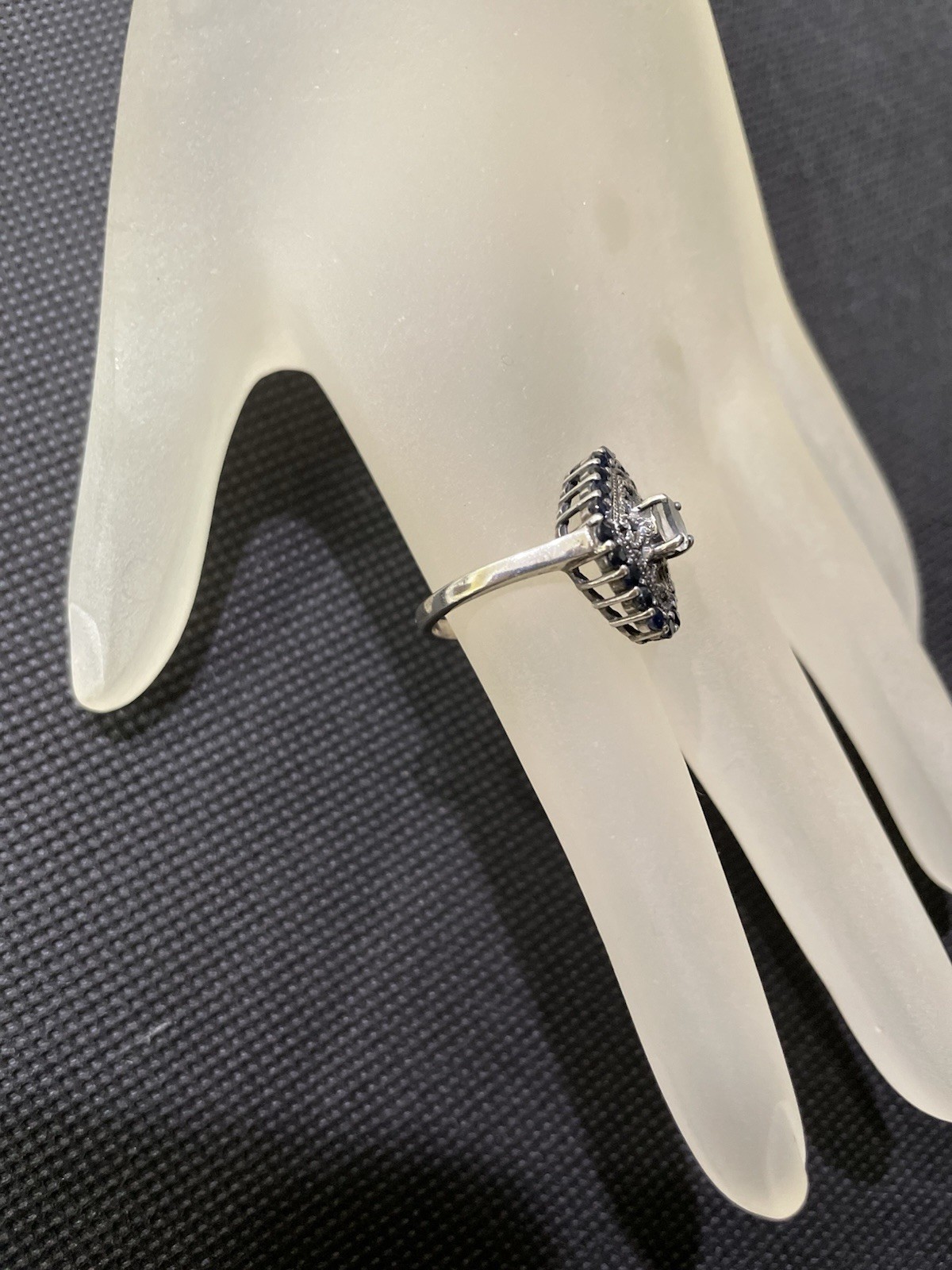 Vintage Sterling Aquamarine And Blue Sapphire Ring Diamond Shape Size 7